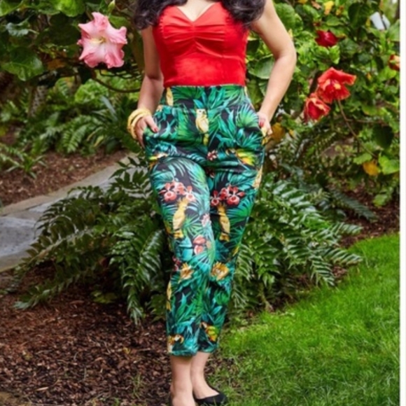 Pinup Girl Clothing Parrot Tropical High Waist Trousers 2XL - Picture 5 of 5